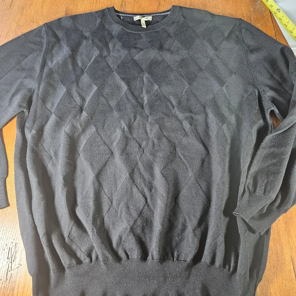 Enzo Montovani Mens XXL Black Argyle 100% Merino ExtraFine Wool Sweater Italy